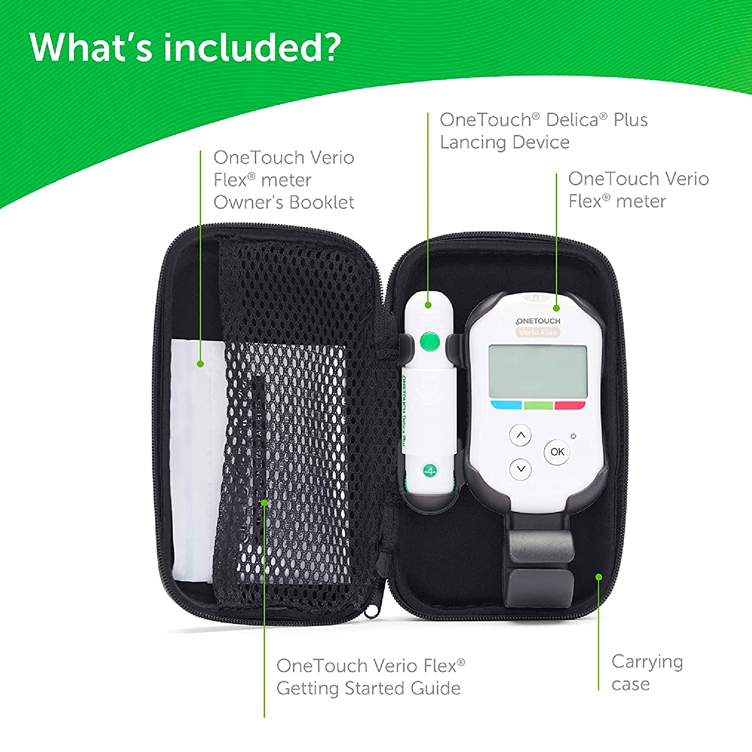 OneTouch Verio Flex Blood Glucose Meter | Glucose Monitor For Blood Sugar Test Kit | Includes Blood