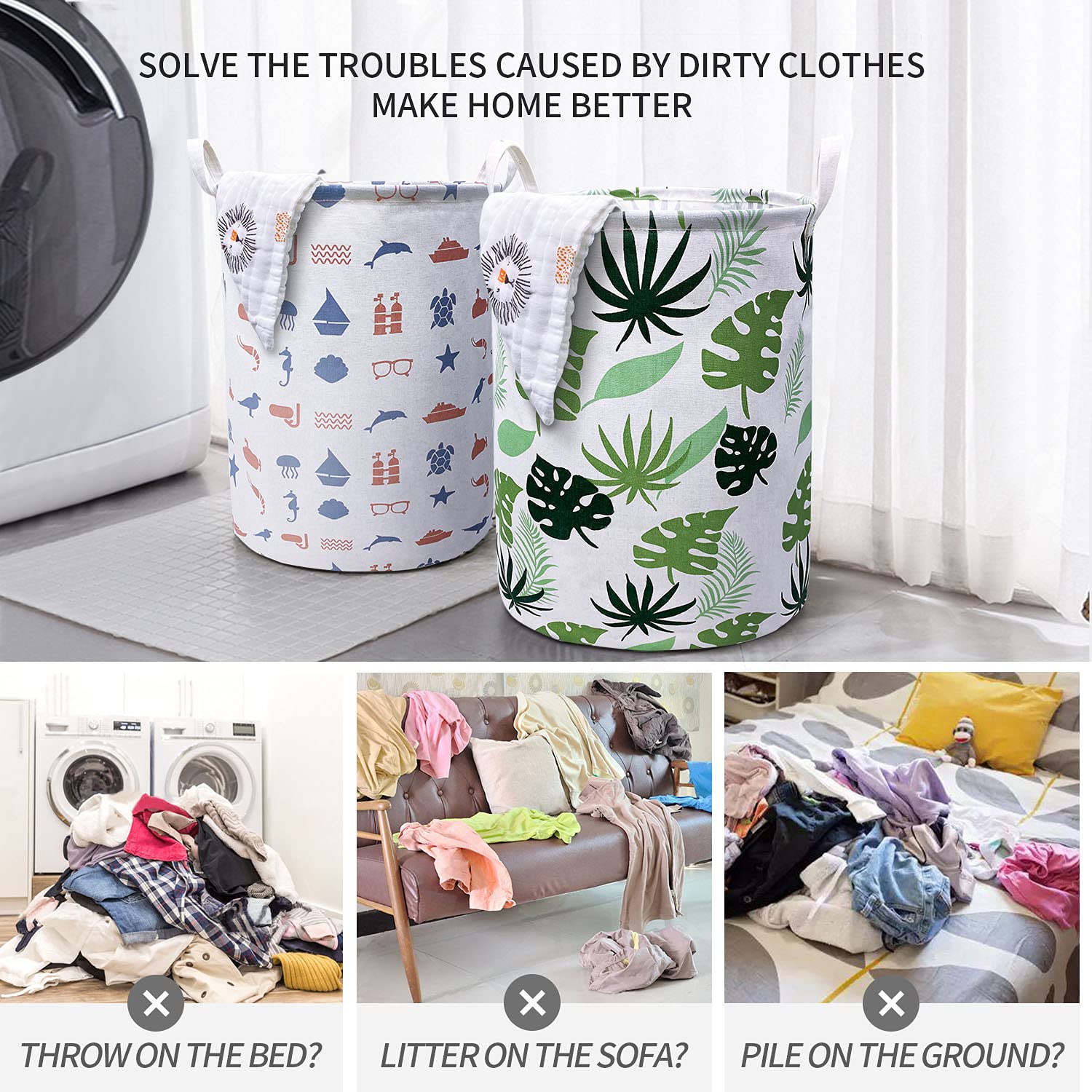 MHB Large Storage Basket, Waterproof Laundry Baskets, Collapsible Canvas Basket for Storage Bin for