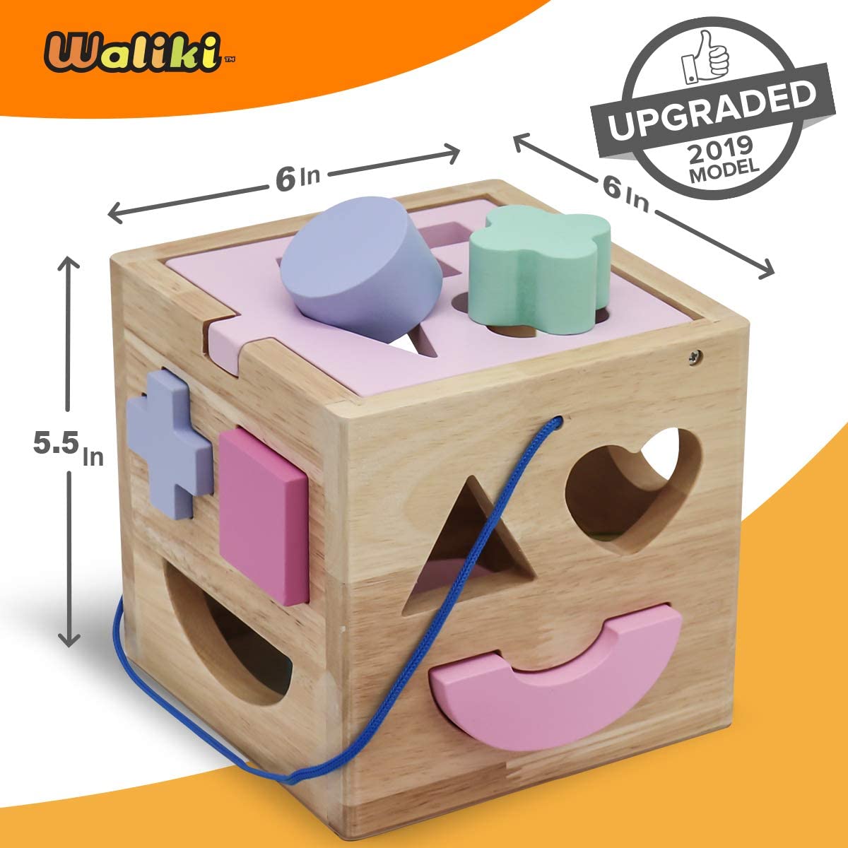 WALIKI Pounding Bench with Hammer, Wood Shape Sorter Box, Rainbow Stacker, Pastel Colors, Complete S