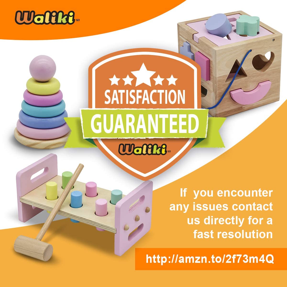 WALIKI Pounding Bench with Hammer, Wood Shape Sorter Box, Rainbow Stacker, Pastel Colors, Complete S