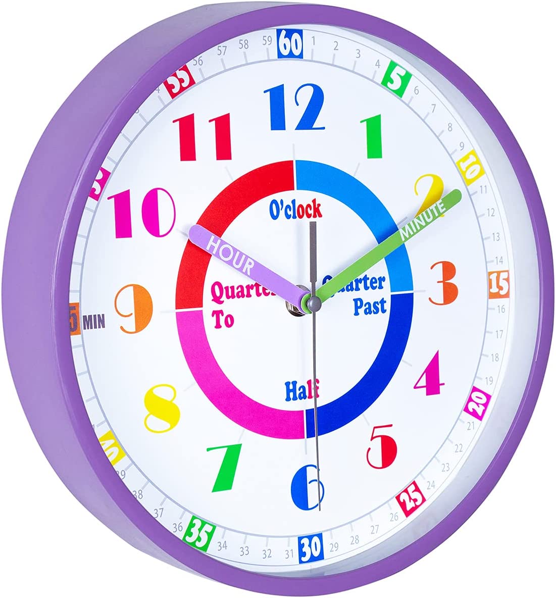 Telling Time Teaching Wall Clock, Silent Movement, Educational Wall Clock, Makes Kids Learning Time 