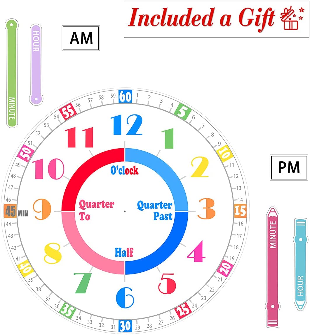 Telling Time Teaching Wall Clock, Silent Movement, Educational Wall Clock, Makes Kids Learning Time 