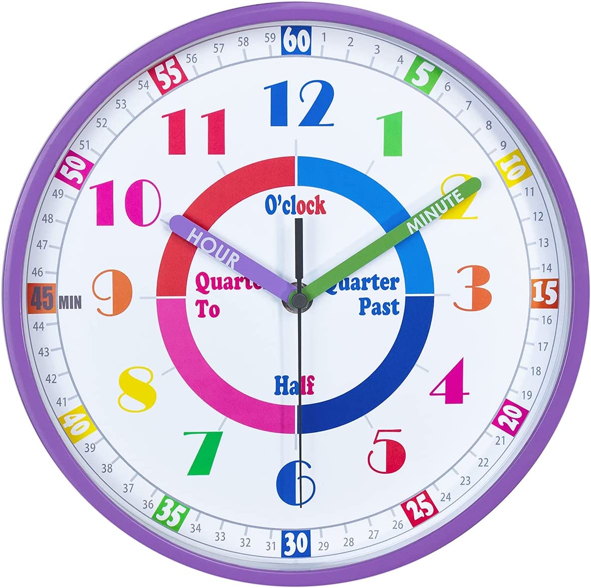 Telling Time Teaching Wall Clock, Silent Movement, Educational Wall Clock, Makes Kids Learning Time 