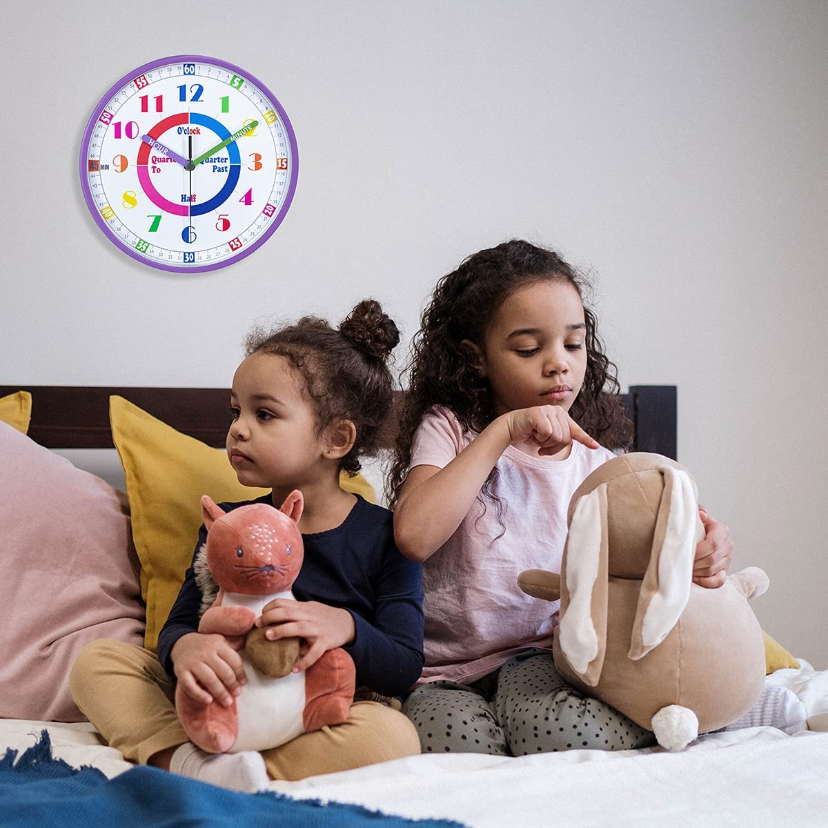 Telling Time Teaching Wall Clock, Silent Movement, Educational Wall Clock, Makes Kids Learning Time 