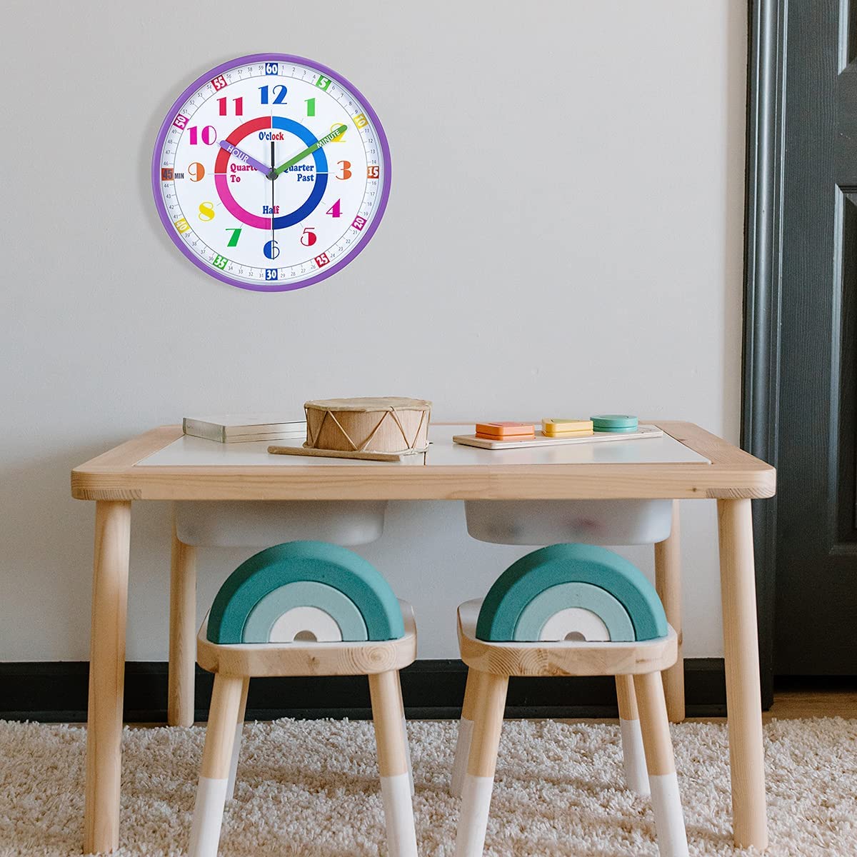 Telling Time Teaching Wall Clock, Silent Movement, Educational Wall Clock, Makes Kids Learning Time 