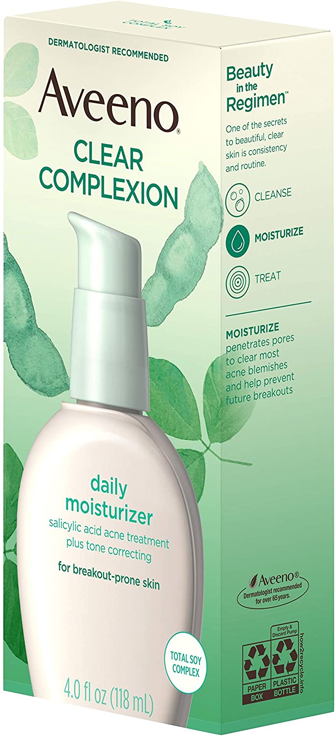 Aveeno Clear Complexion Salicylic Acid Acne-Fighting Daily Face Moisturizer with Total Soy Complex, 