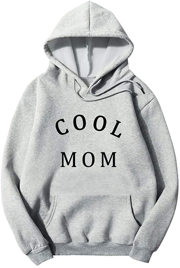 Dosoop Women Long Sleeve Shirt Letter Print Hoodies Drawstring Pocket Sweatshirts Sports Pullover Bl