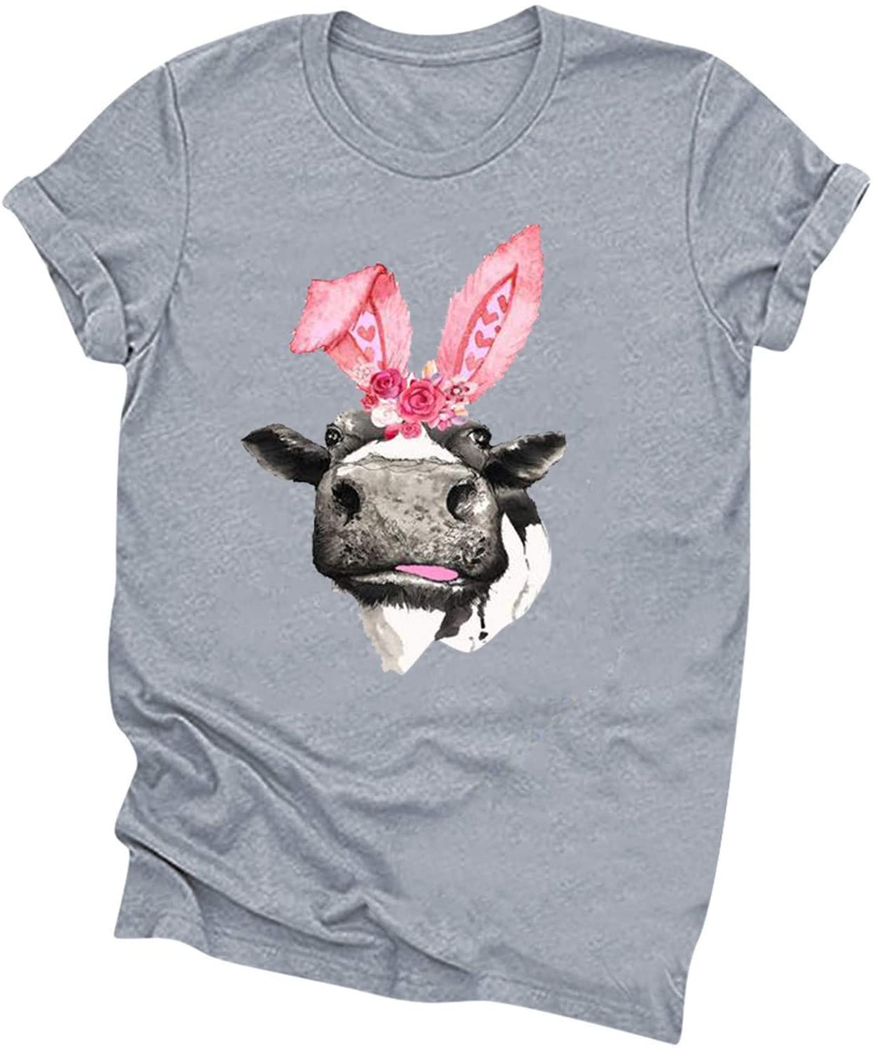 Dosoop Easter Cute Graphic Tees for Women Summer Casual Novelty Print Crewneck Short Sleeve T Shirt