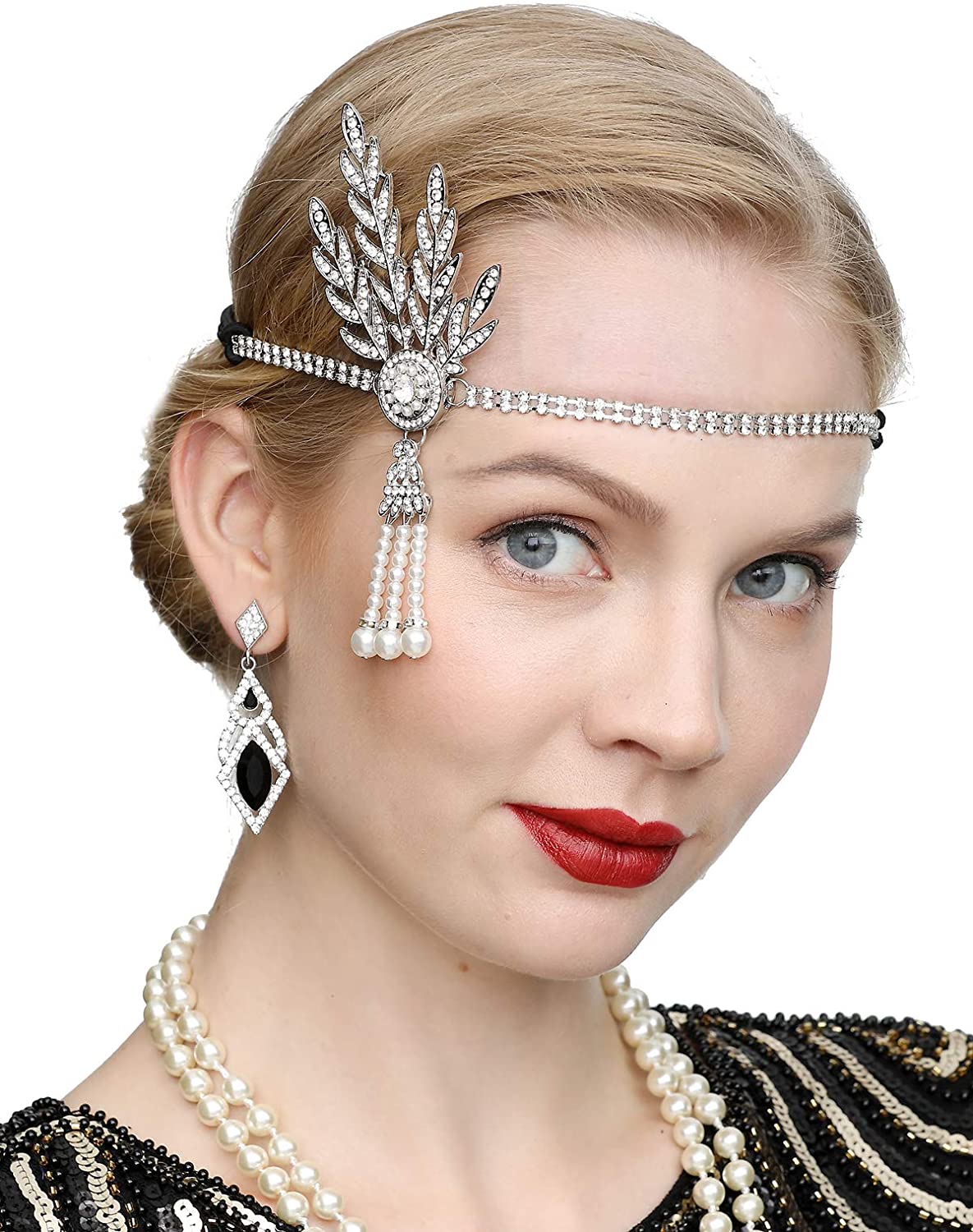 Art Deco 1920s Flapper Great Gatsby Leaf Wedding Bridal Tiara Pearl Headpiece Headband