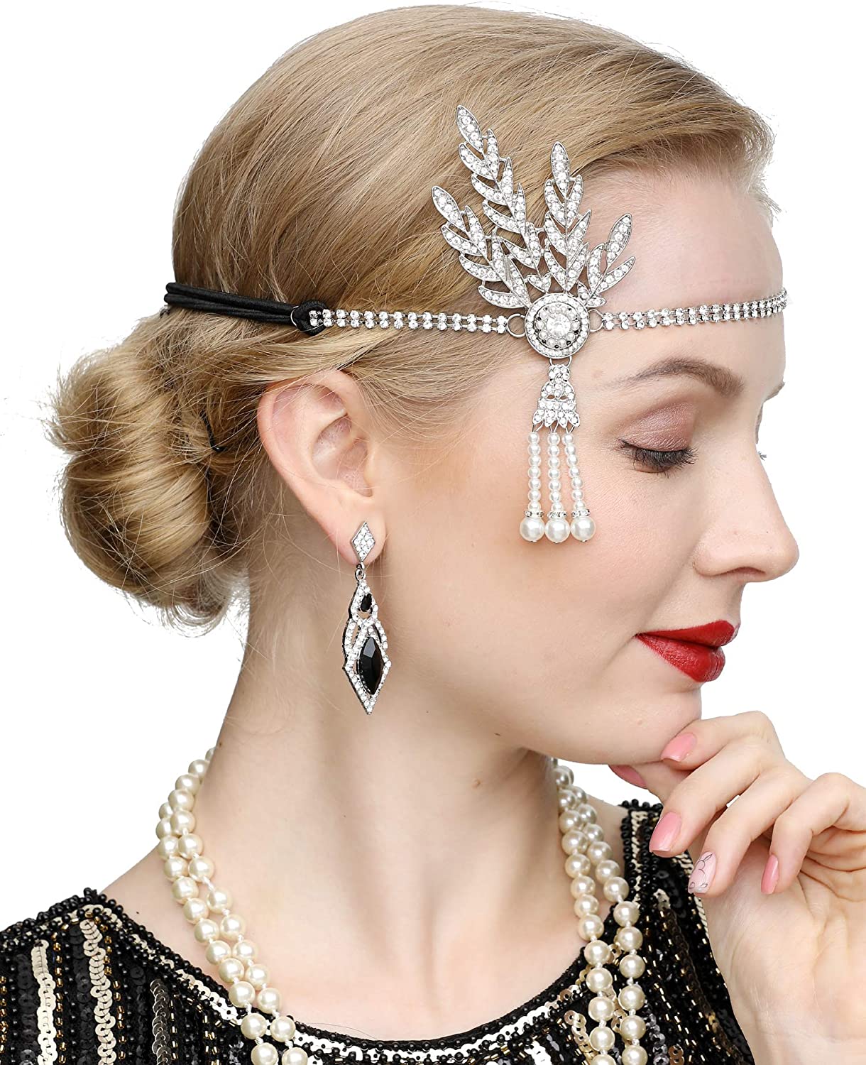 Art Deco 1920s Flapper Great Gatsby Leaf Wedding Bridal Tiara Pearl Headpiece Headband