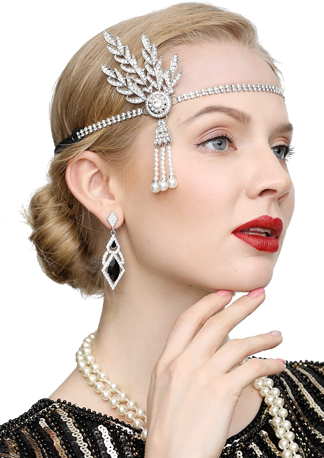 Art Deco 1920s Flapper Great Gatsby Leaf Wedding Bridal Tiara Pearl Headpiece Headband