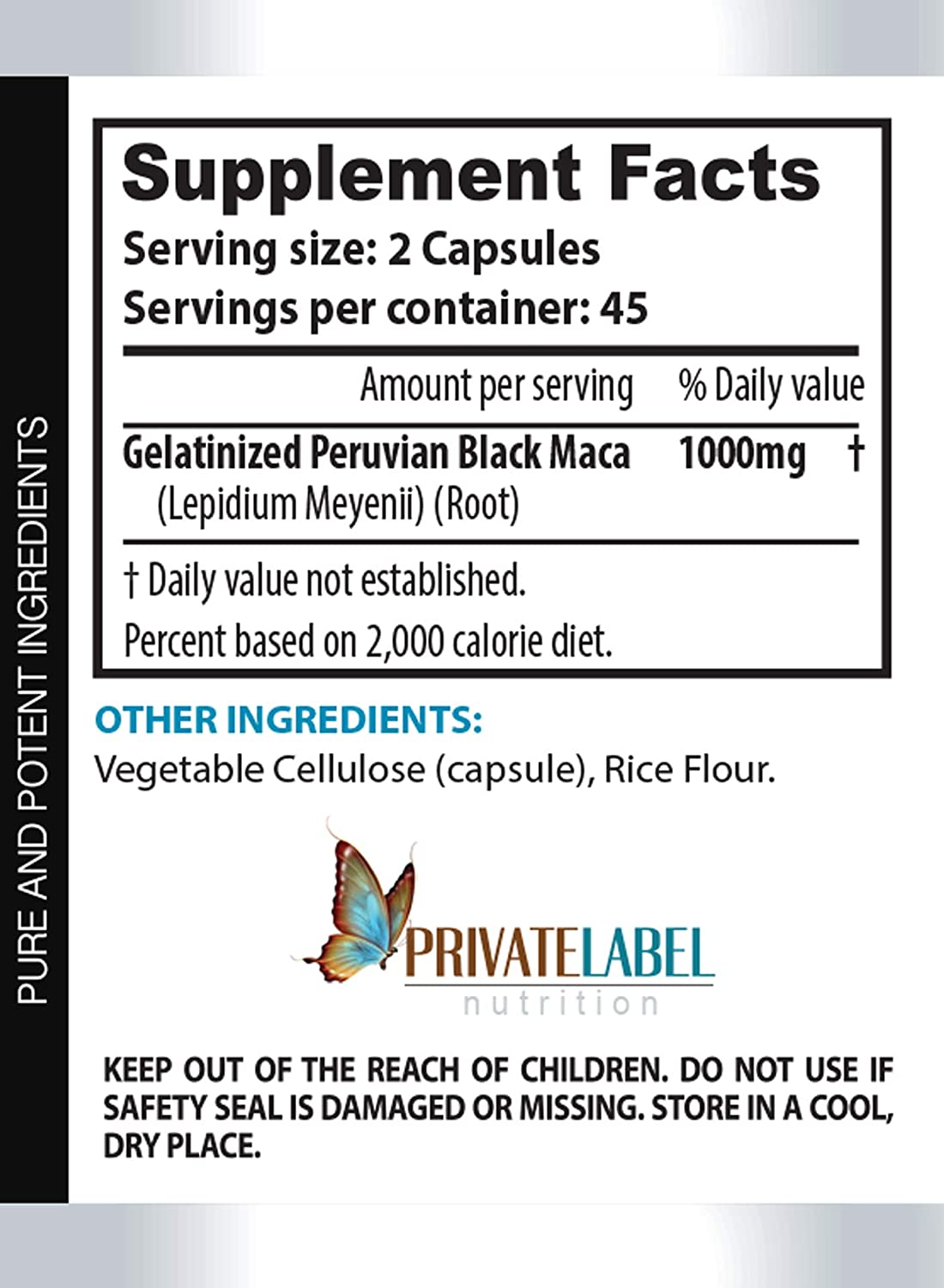 Men Strength Supplement - Peruvian Black MACA 1000 MG - Pure and Potent Ingredients - maca Extract f