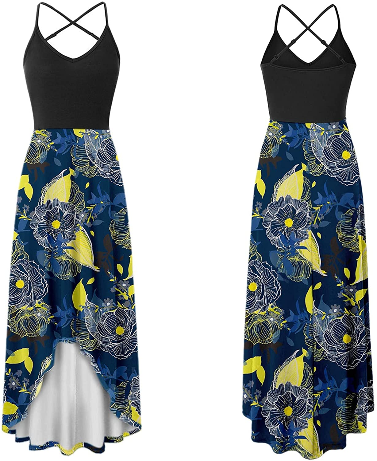 WYTong Women Party Maxi Dress V-Neck Elegant Irregular Hem Prints Summer Beach Dress Spaghetti Strap