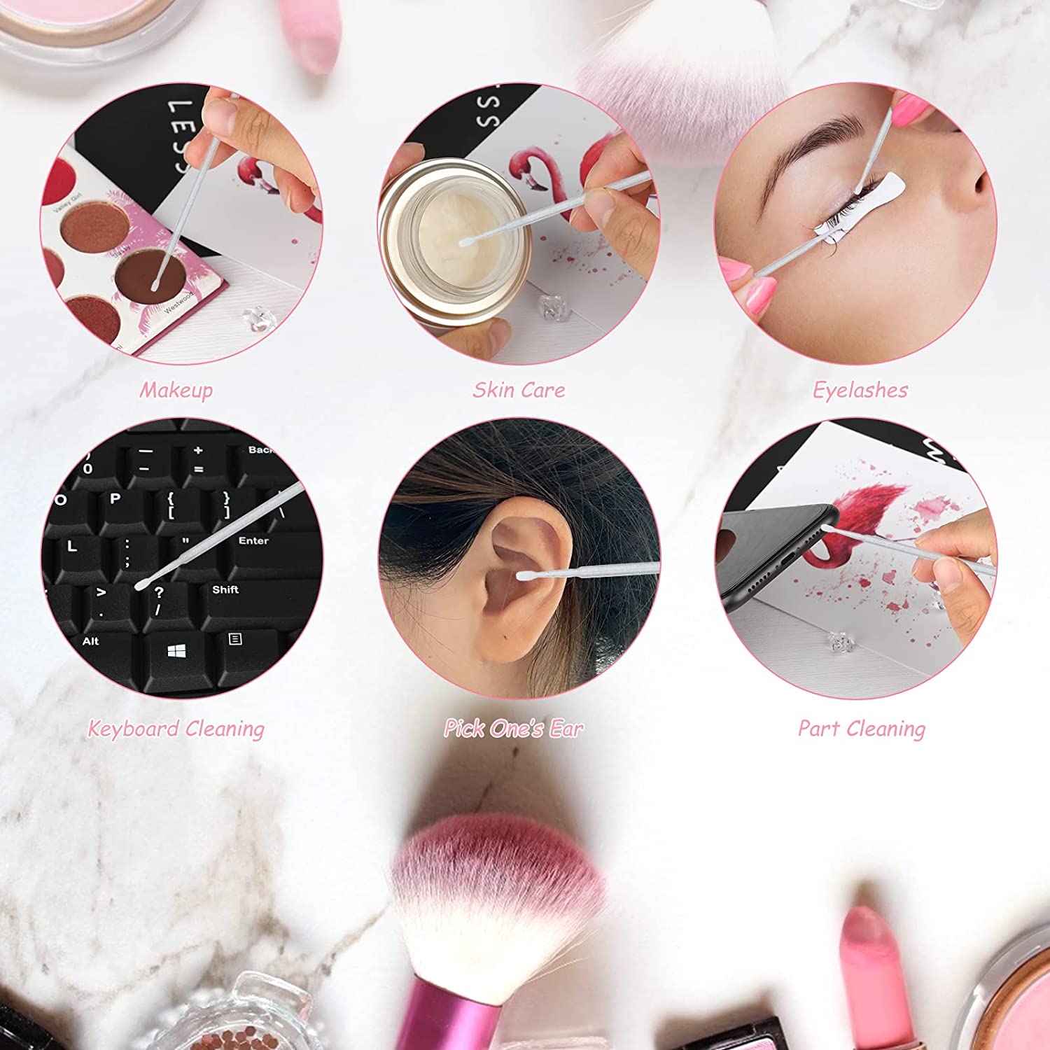 400PCS Crystal Micro Brush Applicator Disposable Micro Cotton Swabs for Eyelash Extensions Makeup Cl