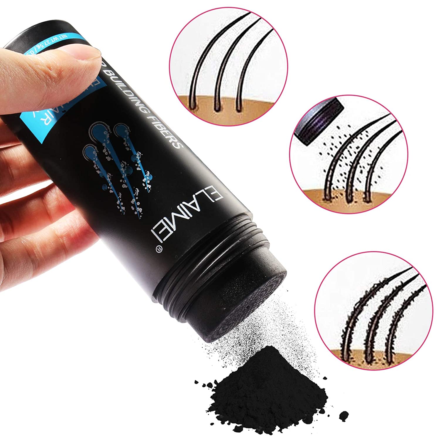 HAIR FIBERS 2 in 1 kit Set Includes BLACK Hair Thickening Fibers & Spray Applicator Pump Nozzle, Hai