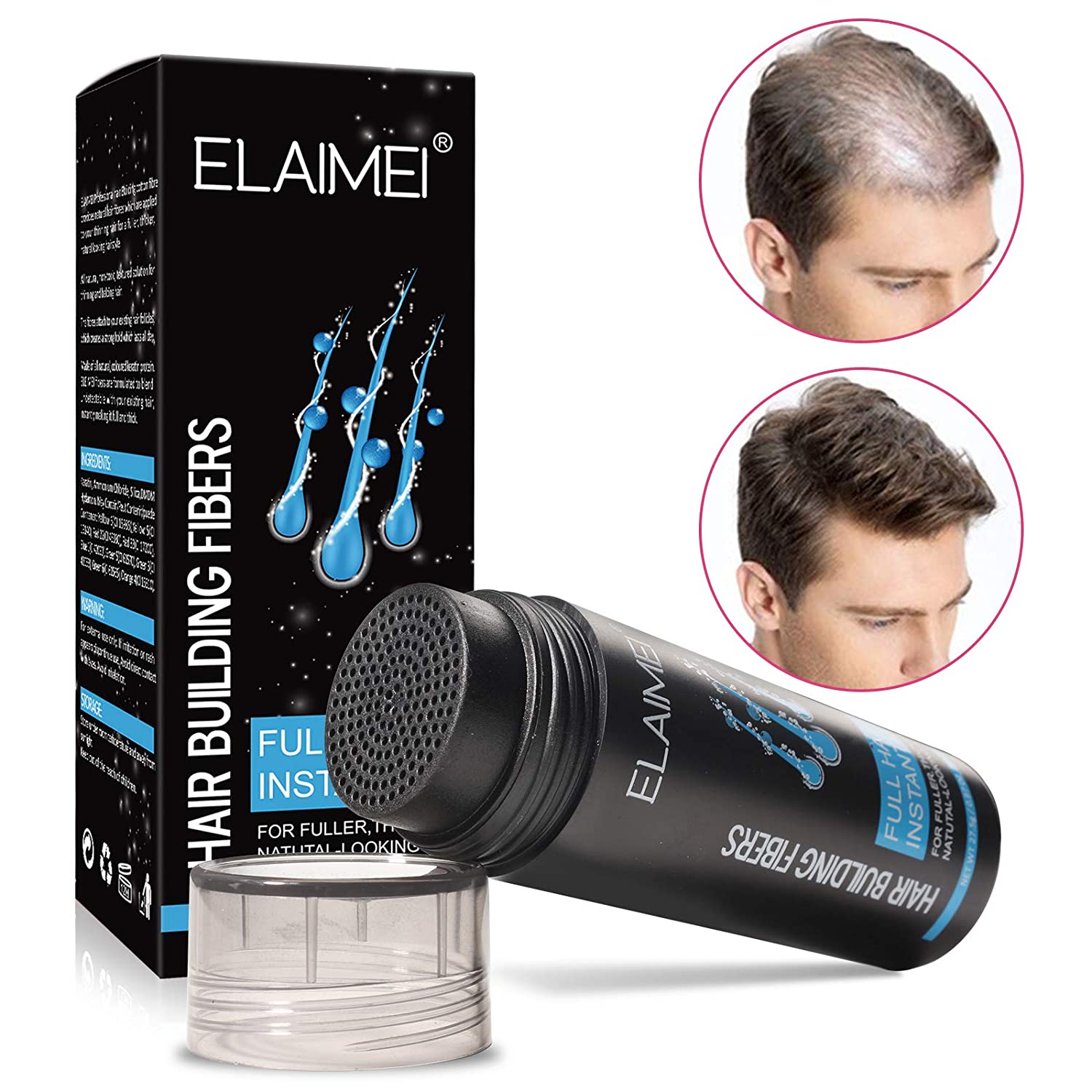 HAIR FIBERS 2 in 1 kit Set Includes BLACK Hair Thickening Fibers & Spray Applicator Pump Nozzle, Hai