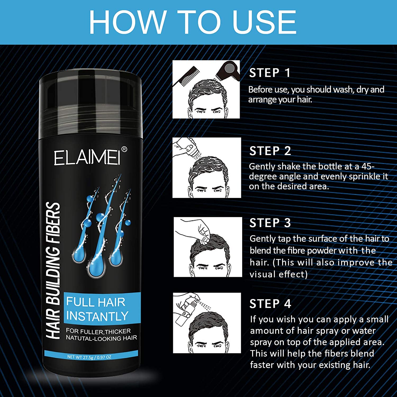 HAIR FIBERS 2 in 1 kit Set Includes BLACK Hair Thickening Fibers & Spray Applicator Pump Nozzle, Hai