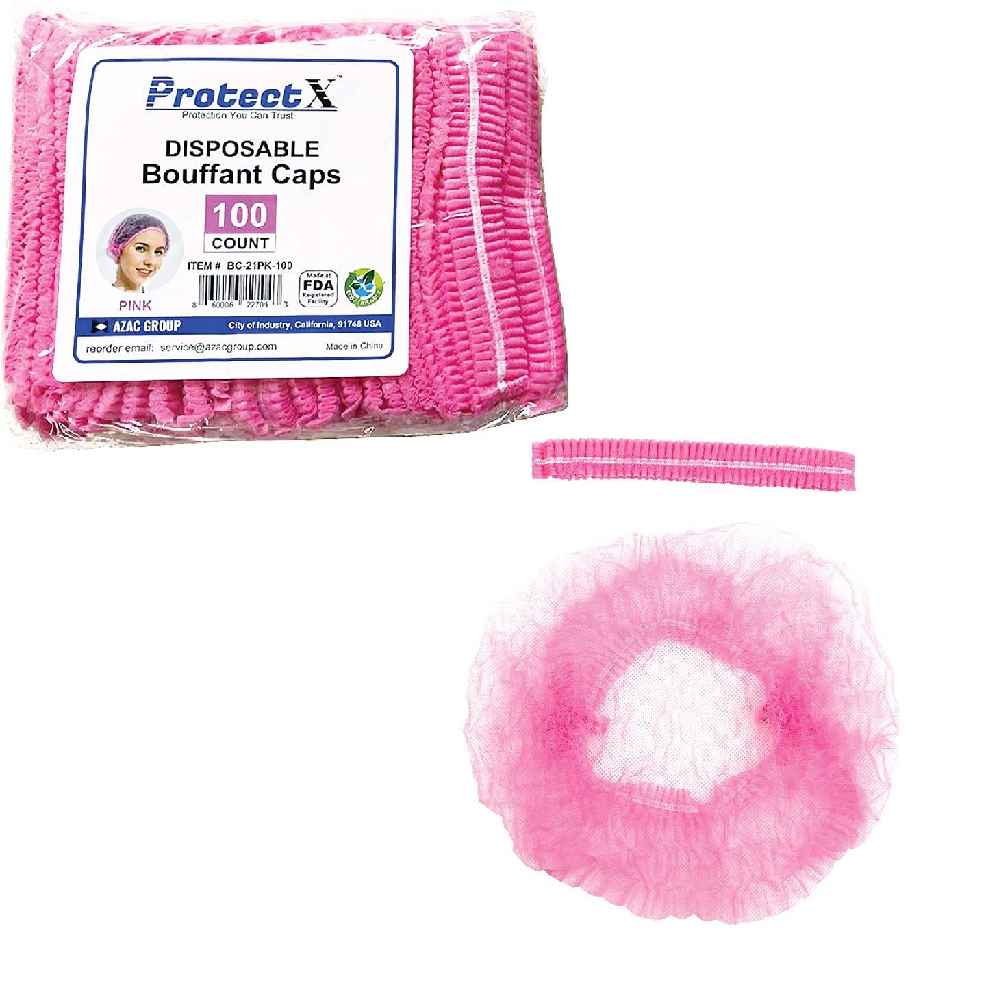 ProtectX Disposable Bouffant (Hair Net) Caps Hair Head Cover Nets 21” (Pink 100 pack)