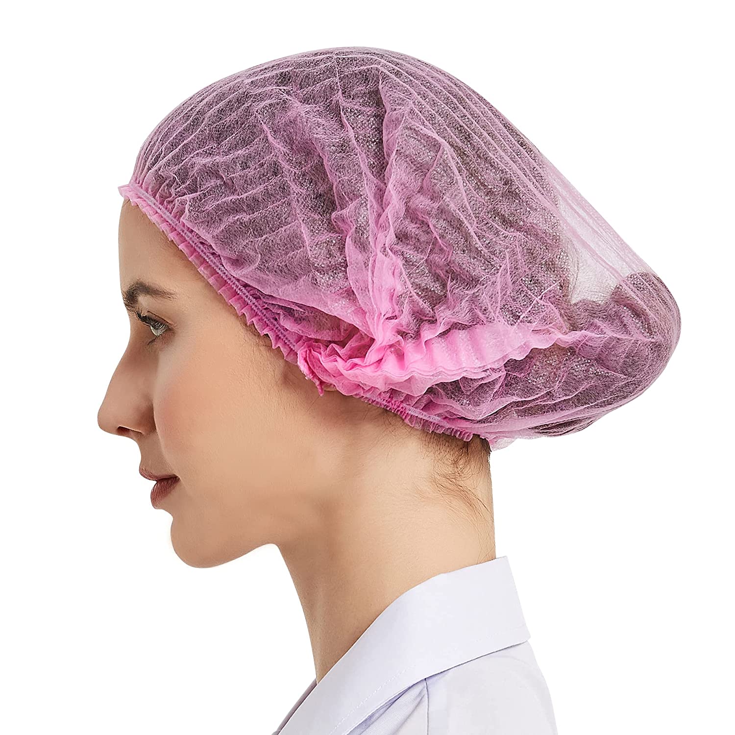 ProtectX Disposable Bouffant (Hair Net) Caps Hair Head Cover Nets 21” (Pink 100 pack)