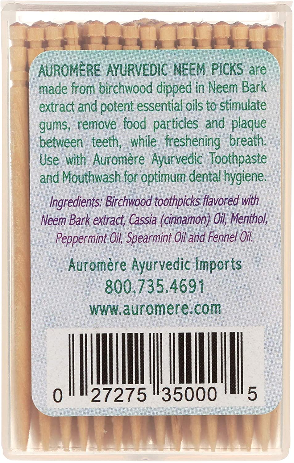 Auromere Ayurvedic Neem Toothpicks - Vegan, Natural, Non GMO, Made from Birchwood (100 Count), 12 Pa