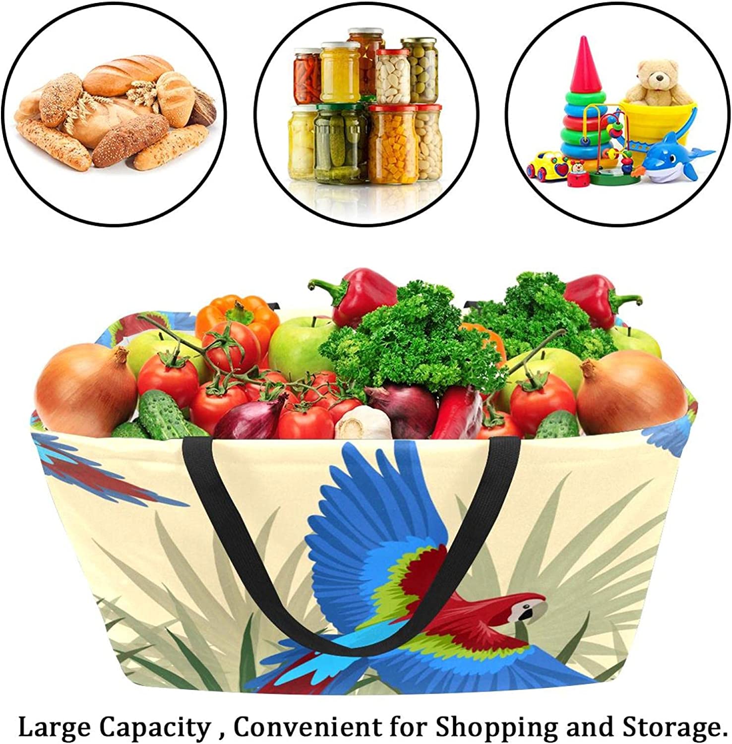 Reusable Grocery Bags Simple Cute Foldable Washable Large Storage Bins Basket Shopping Tote Bag