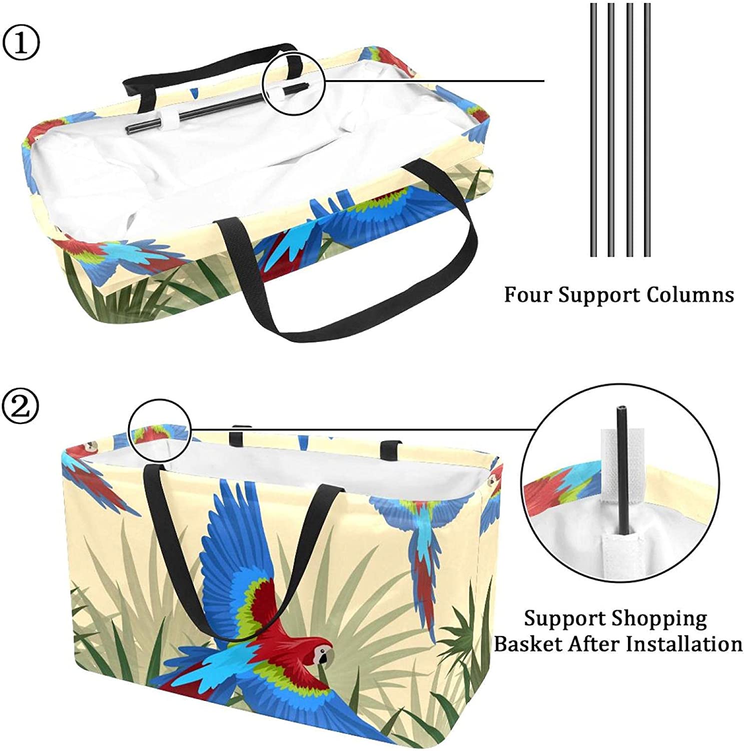 Reusable Grocery Bags Simple Cute Foldable Washable Large Storage Bins Basket Shopping Tote Bag