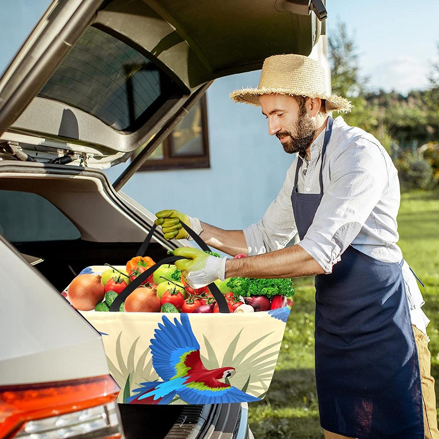 Reusable Grocery Bags Simple Cute Foldable Washable Large Storage Bins Basket Shopping Tote Bag