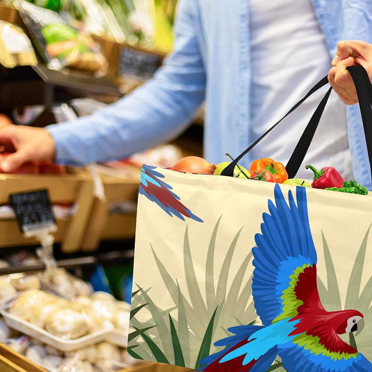 Reusable Grocery Bags Simple Cute Foldable Washable Large Storage Bins Basket Shopping Tote Bag