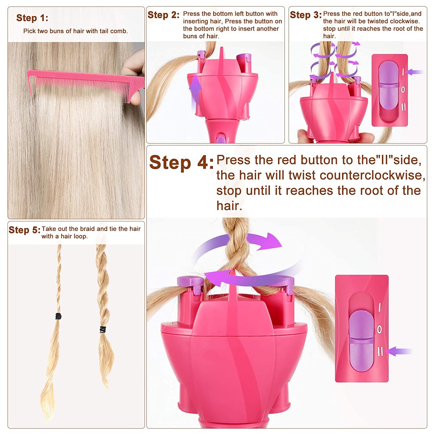 Automatic Hair Braider, Electronic Hair Braiding Tool Machine Braid Maker Hair Twister DIY Hair Roll