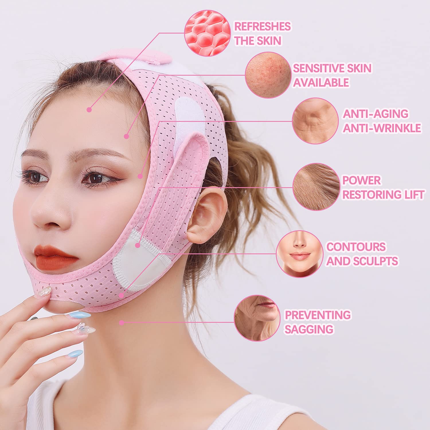 Double Chin Reducer, Face Slimming Strap, V Shaped Mask Chin UP Face Lifting Belt for women, Anti- W