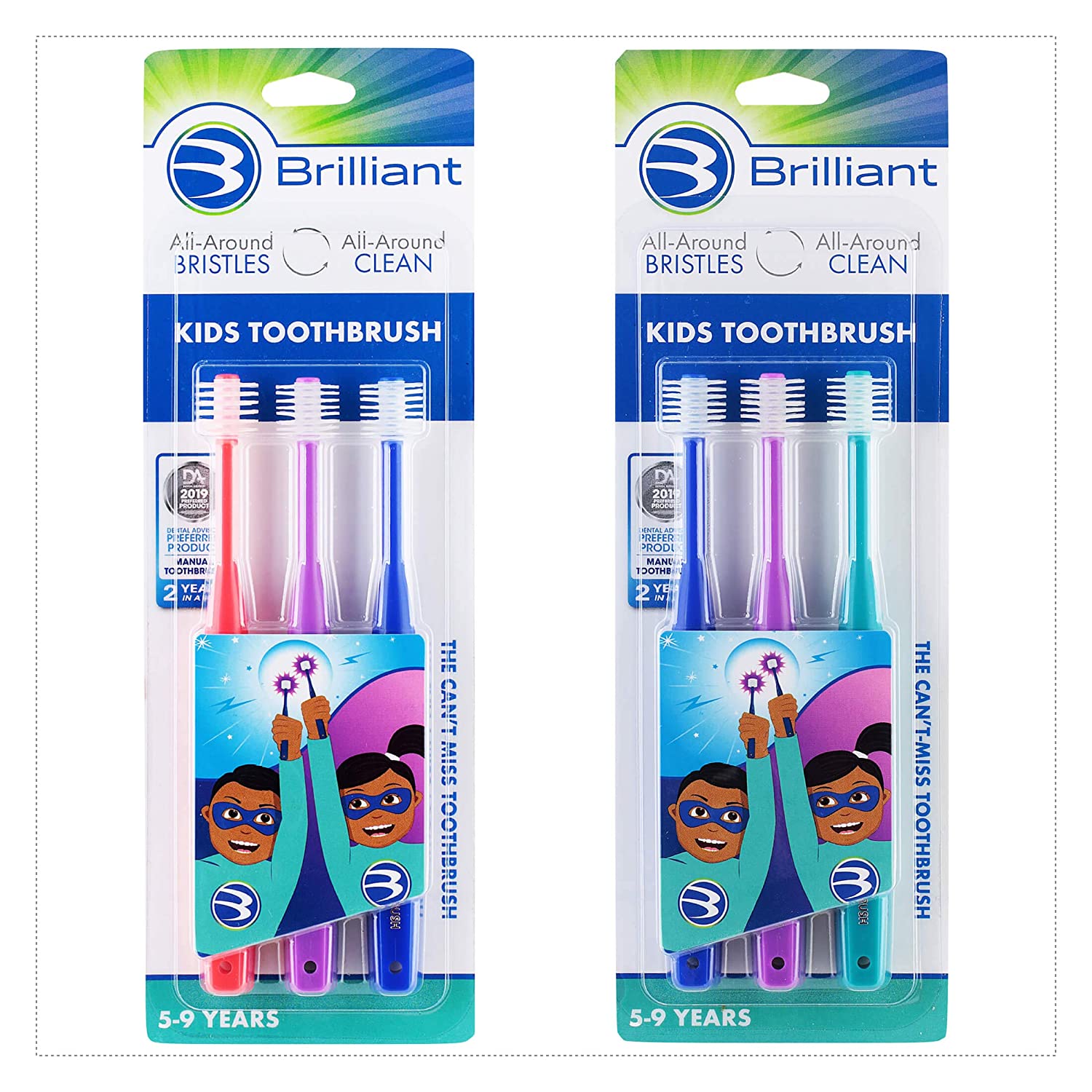 Brilliant Kids Toothbrush Ages 5-9 Years - When Adult Teeth Appear - Micro Bristles Clean All-Around