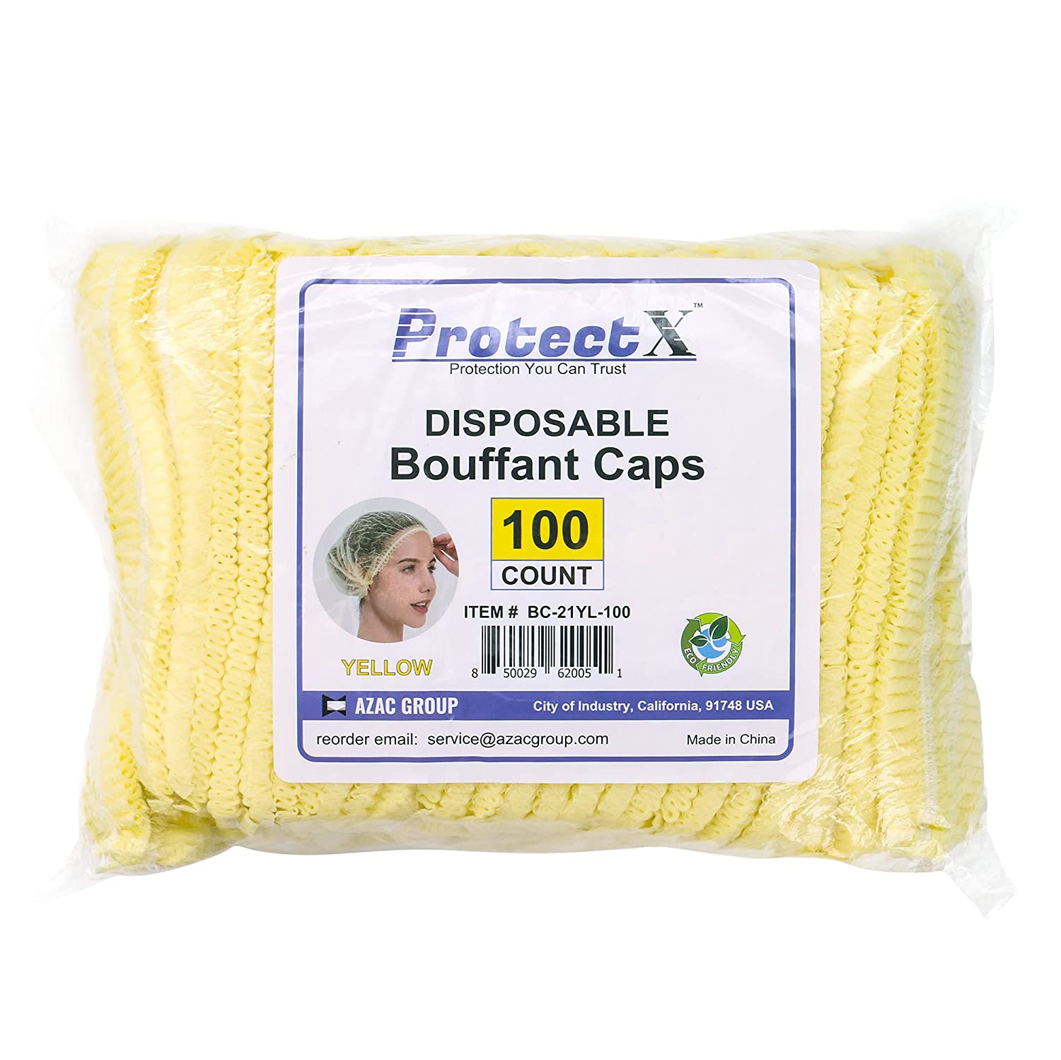 ProtectX Disposable Bouffant (Hair Net) Caps Hair Head Cover Nets 21” (Yellow 100 pack)