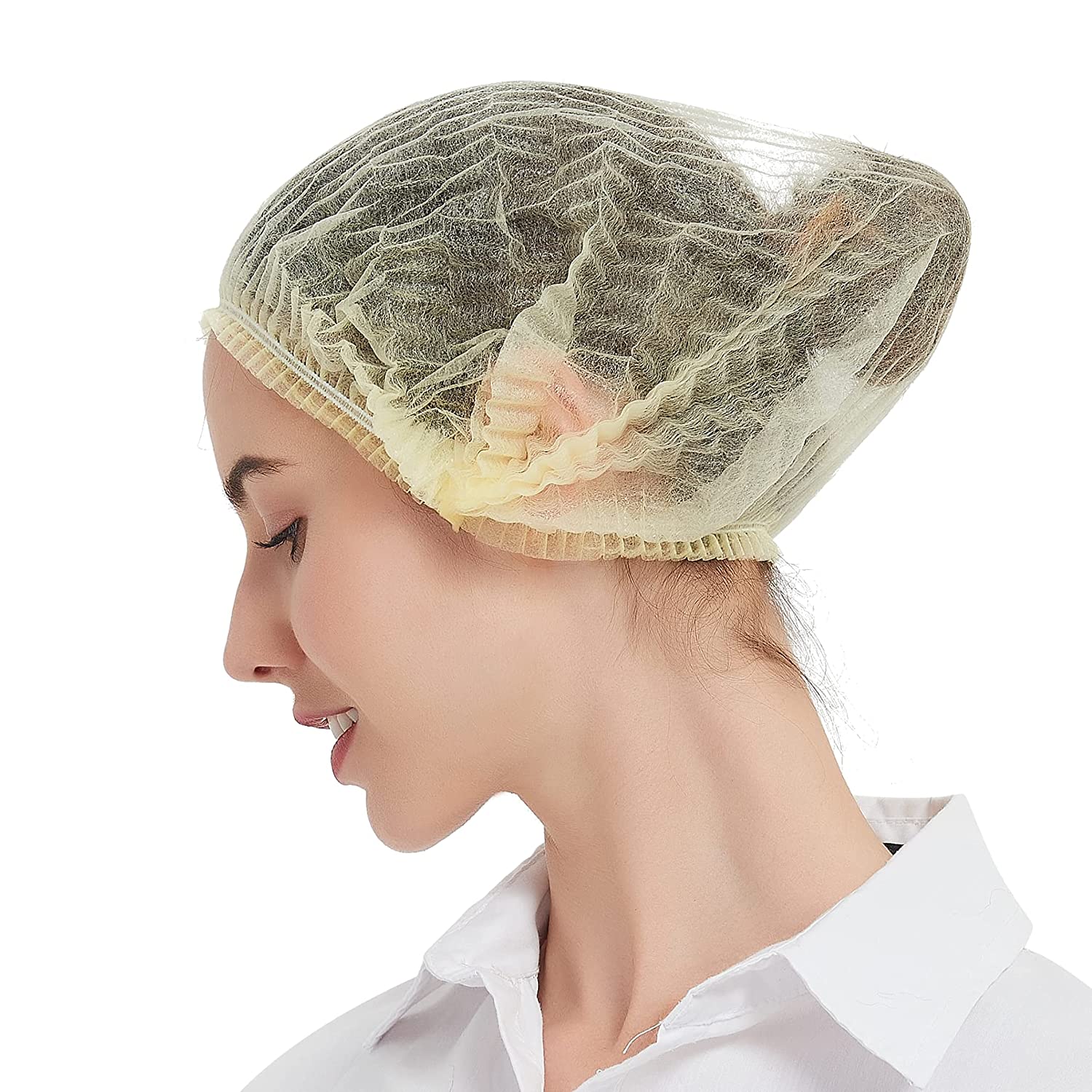 ProtectX Disposable Bouffant (Hair Net) Caps Hair Head Cover Nets 21” (Yellow 100 pack)
