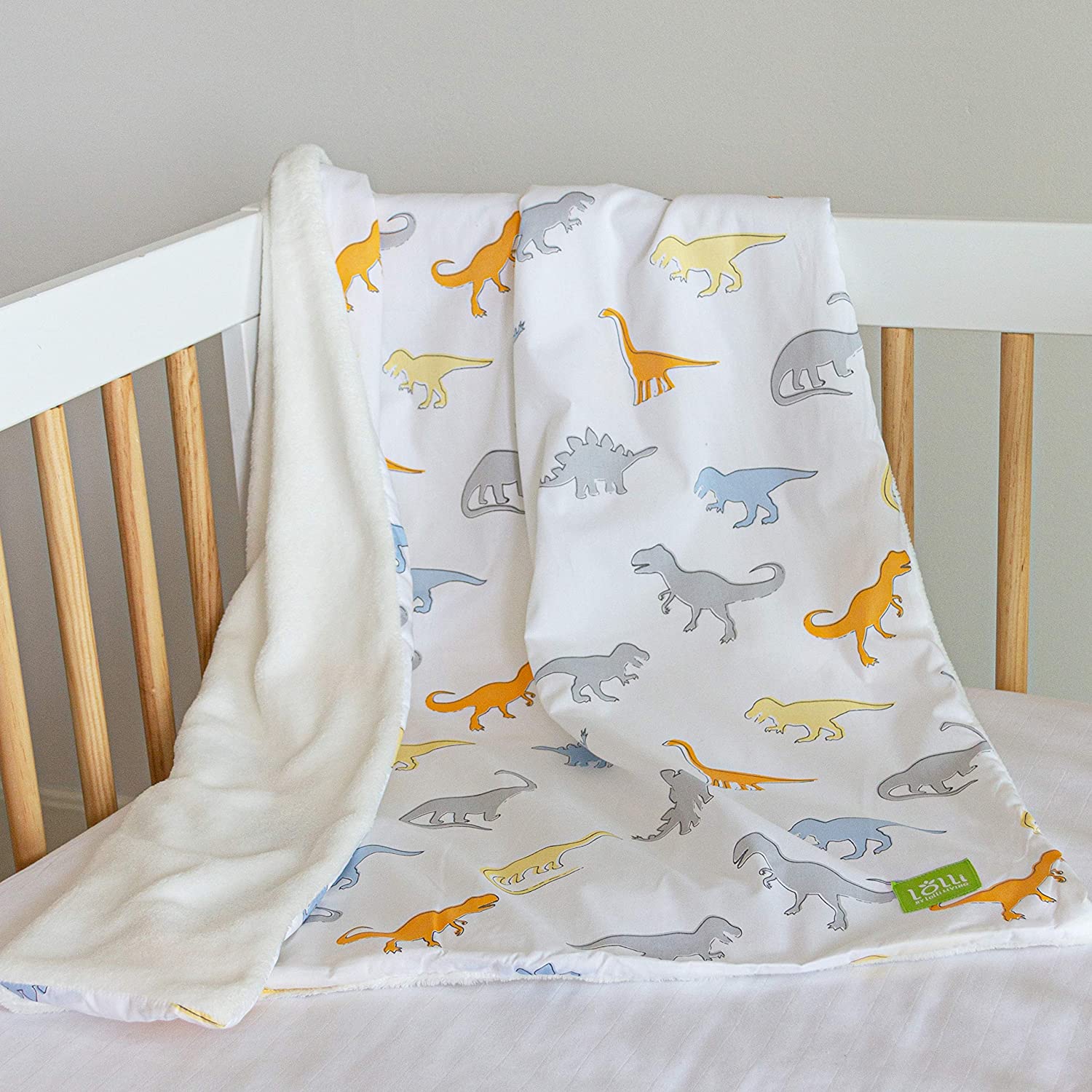 Lolli Living Lolli Cotton Baby Blanket with Sherpa. Dino Land Print Blanket for Cribs and Strollers 