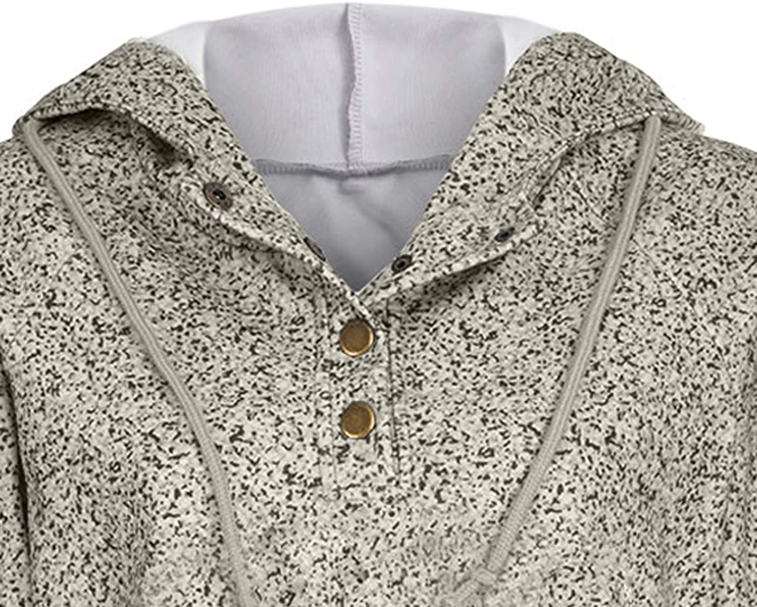 Dosoop Womens Button Collar Christmas Printed Hooded Sweatshirt Long Sleeve Pullover Drawstring Hood