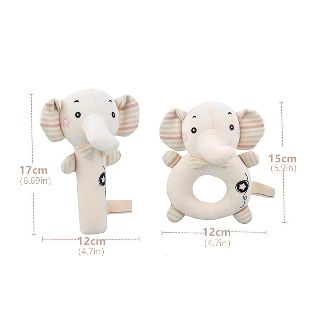 Baby Rattles Toys for 0 to 12 Months, Soft Plush Hand Rattle Infant Developmental Hand Grip Toys, Cu