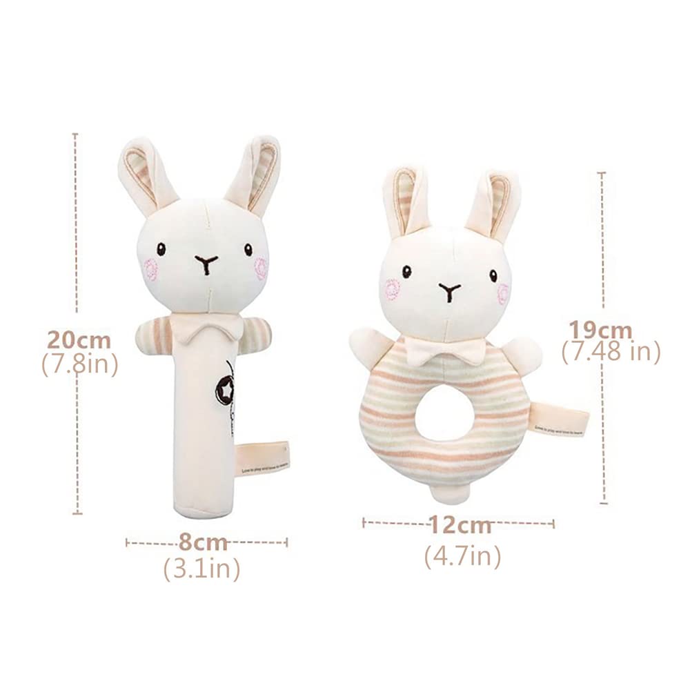 Baby Rattles Toys for 0 to 12 Months, Soft Plush Hand Rattle Infant Developmental Hand Grip Toys, Cu