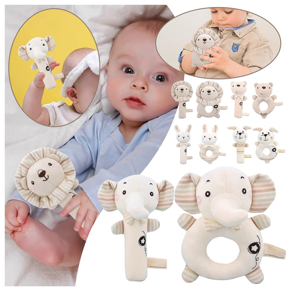 Baby Rattles Toys for 0 to 12 Months, Soft Plush Hand Rattle Infant Developmental Hand Grip Toys, Cu