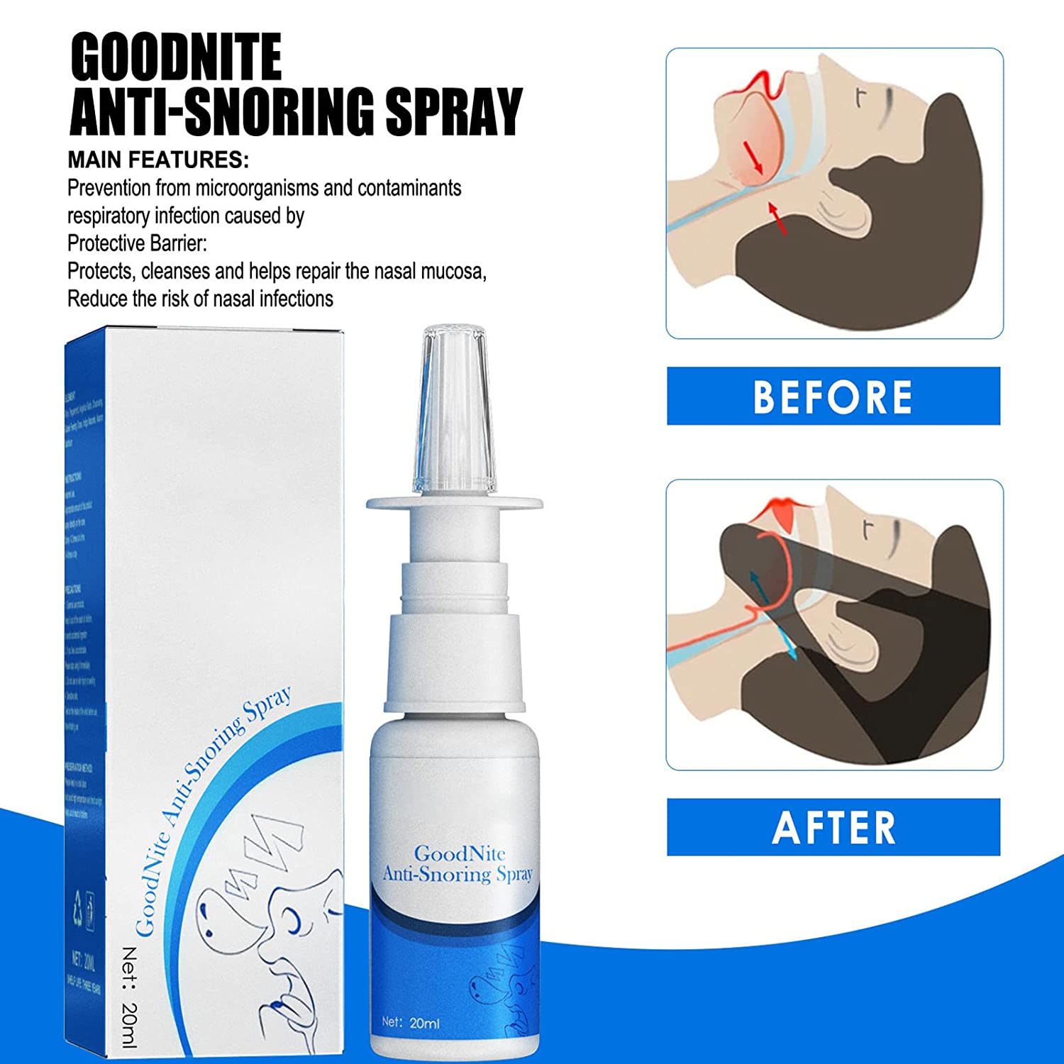 Relief Nasal Spray, 20ml Snoring Nasal Spray Reduce Infection Risk Better Sleep Snoring Spray for Sn