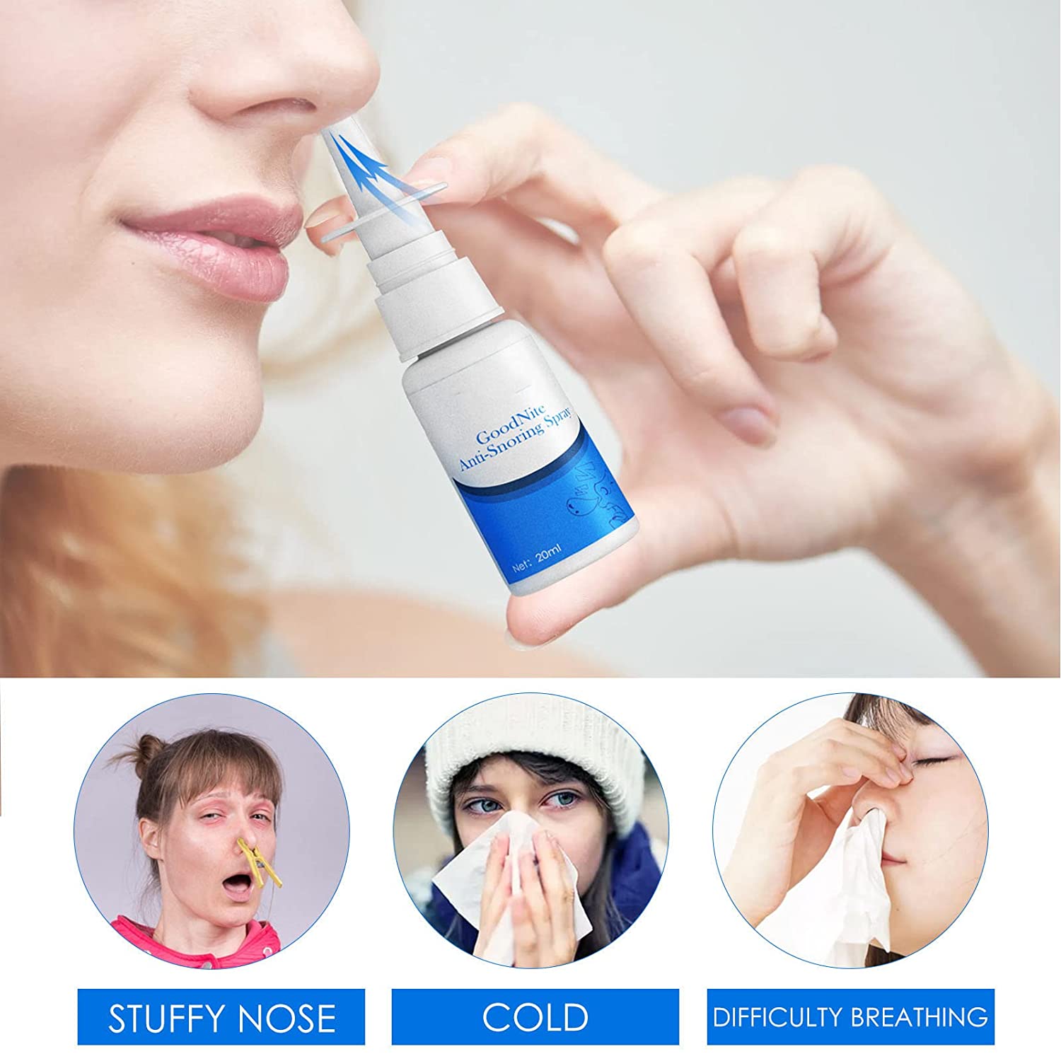 Relief Nasal Spray, 20ml Snoring Nasal Spray Reduce Infection Risk Better Sleep Snoring Spray for Sn