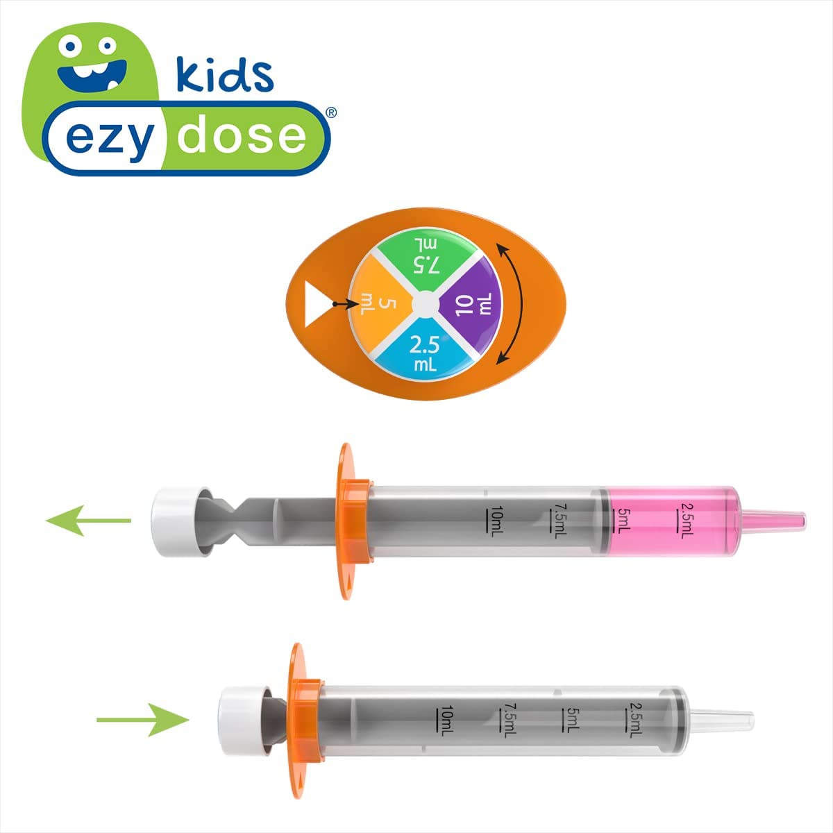 Ezy Dose Kids Baby Oral Syringe & Dispenser, True Easy Design for Liquid Medicine, 10 mL/2 TSP, Colo