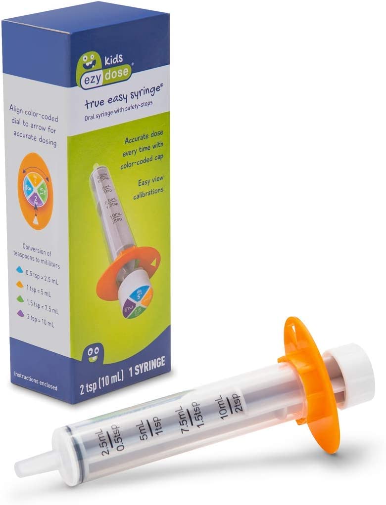 Ezy Dose Kids Baby Oral Syringe & Dispenser, True Easy Design for Liquid Medicine, 10 mL/2 TSP, Colo