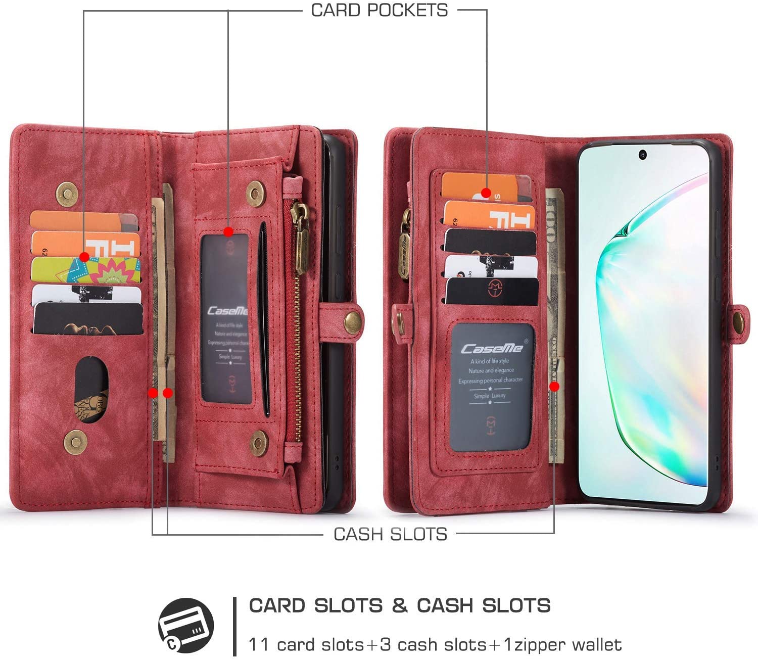 Jennyfly Galaxy Note 10 Plus Phone Cover, Women Removable Protective Phone Case Detachable Zipper Pu