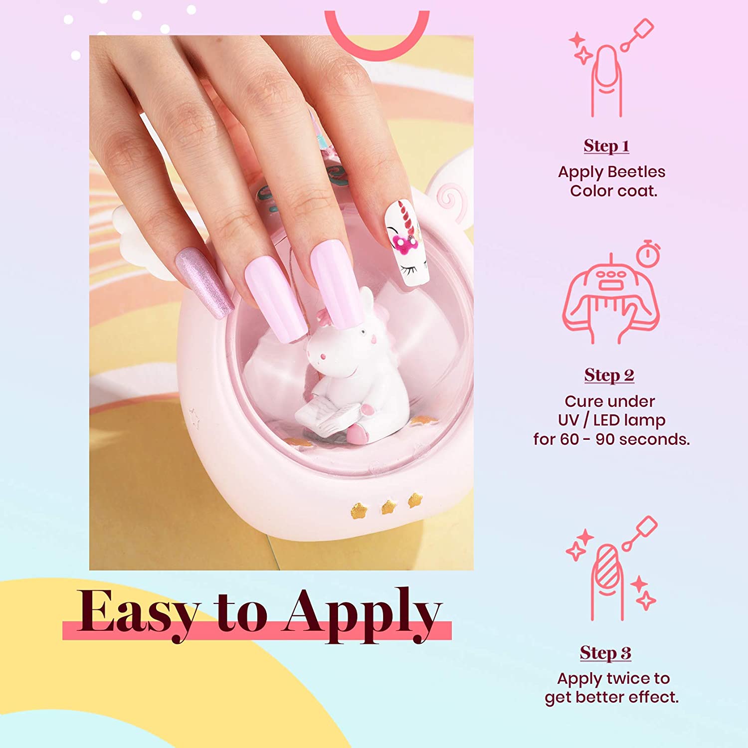 Beetles Gel Nail Polish, Unicorn Collection Pastel Color Soak off Nail Gel Polish Baby Blue Yellow N