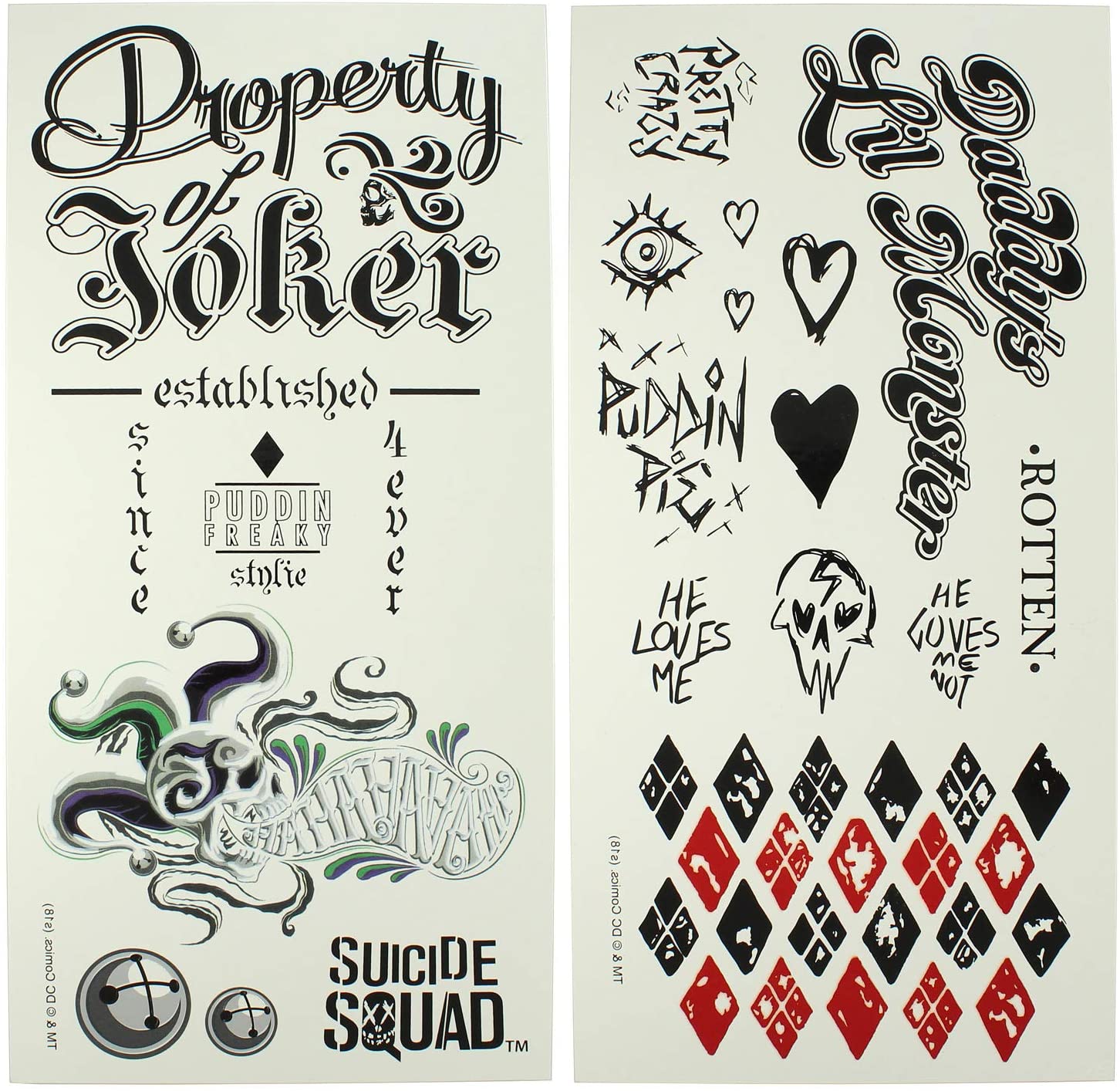 DC Comics Suicide Squad Harley Quinn Joker Temporary Tattoos