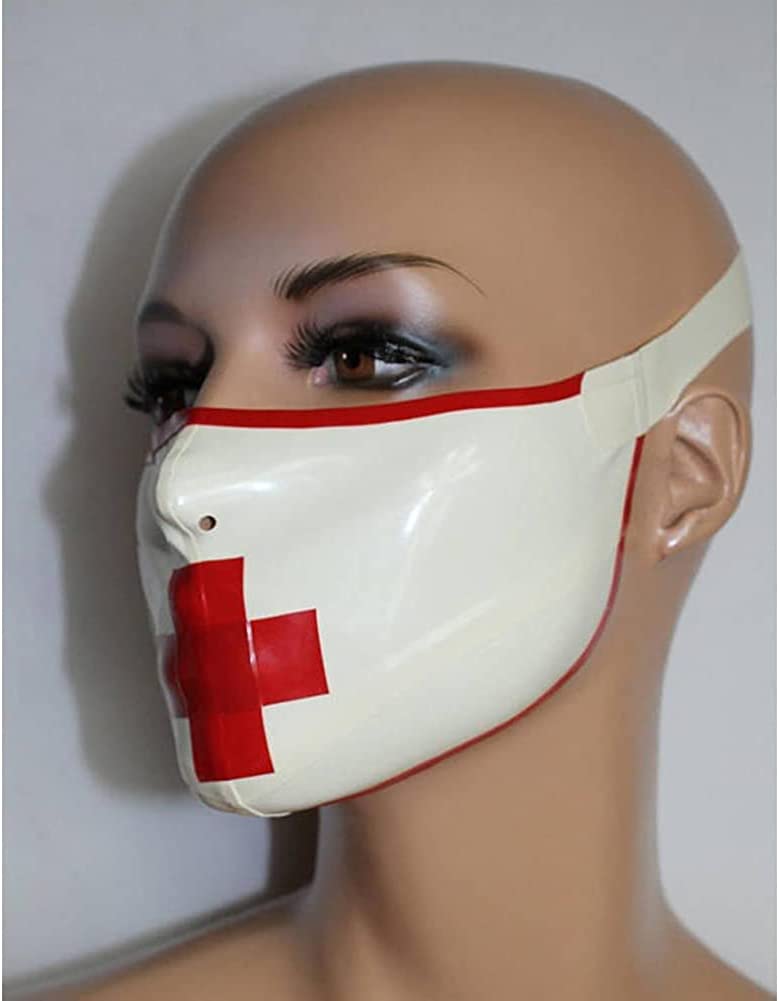 Latex Hood Mask for Women Rubber Mouth Mask with Nostril Cosplay Games Latex Mask
