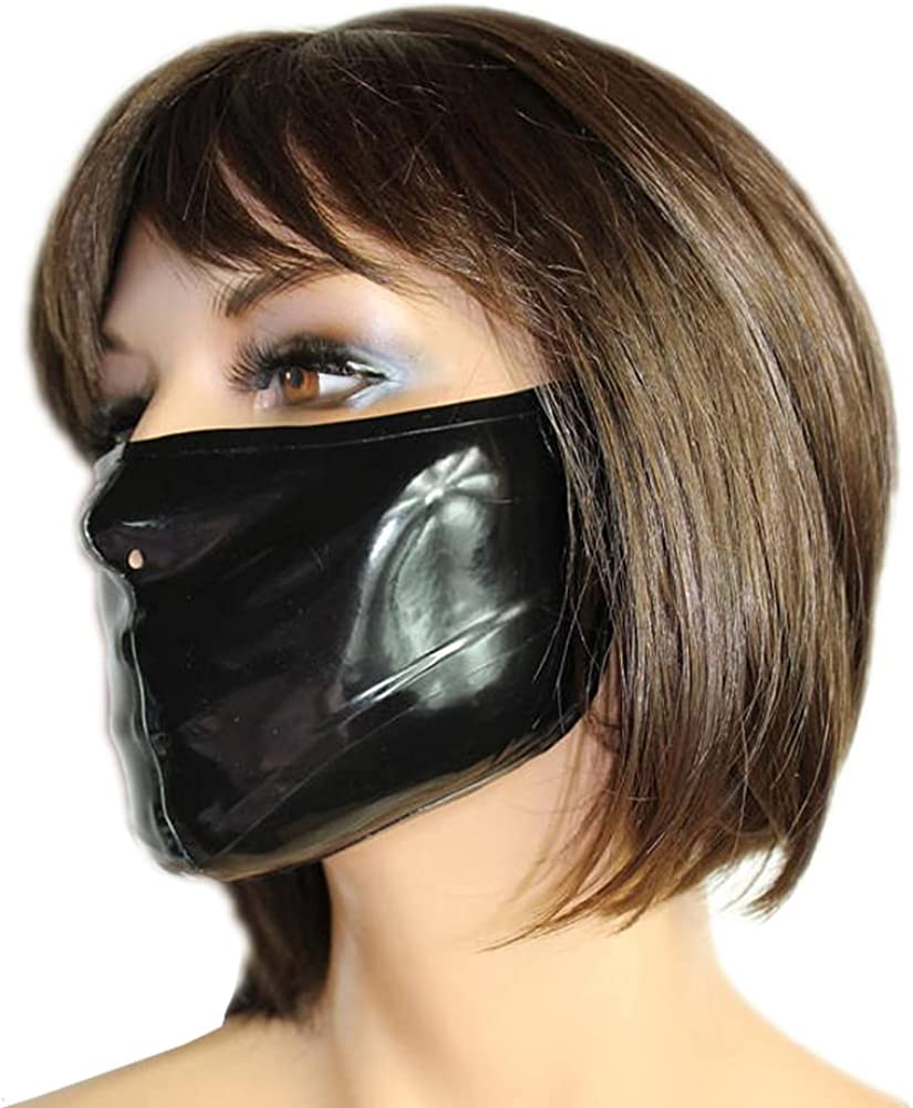 Latex Hood Mask for Women Rubber Mouth Mask with Nostril Cosplay Games Latex Mask