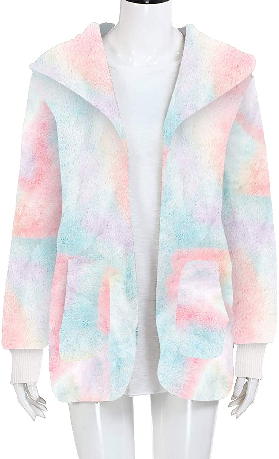 Dosoop Womens Long Sleeve Fluffy Coat, Winter Fuzzy Fleece Open Front Hooded Cardigans Jacket Coats 