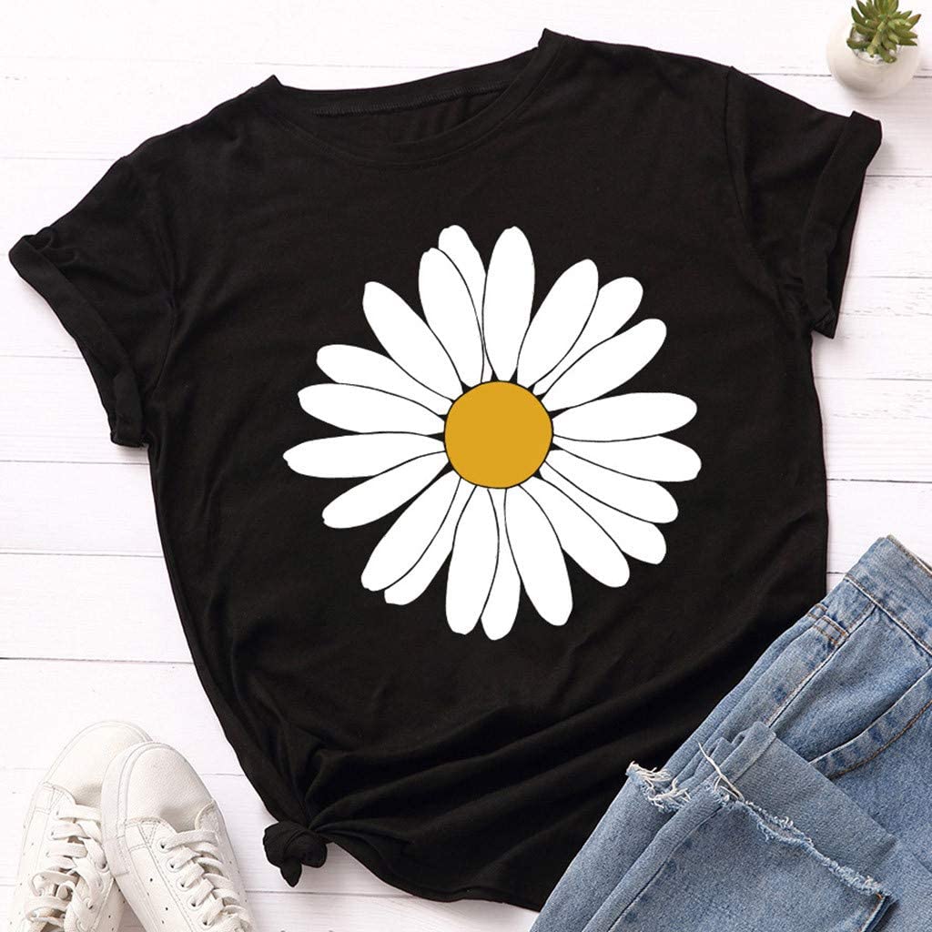 Dosoop Womens Summer Daisy Printed T Shirt Teen Girls Graphic Short Sleeve Casual Crewneck Cute Tees