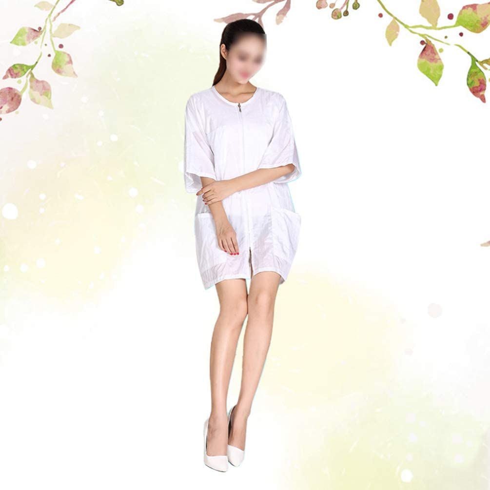 Minkissy Short Sleeve Salon Smocks Barbers Aprons Zipper Hair Stylist Apron with Pockets (White)